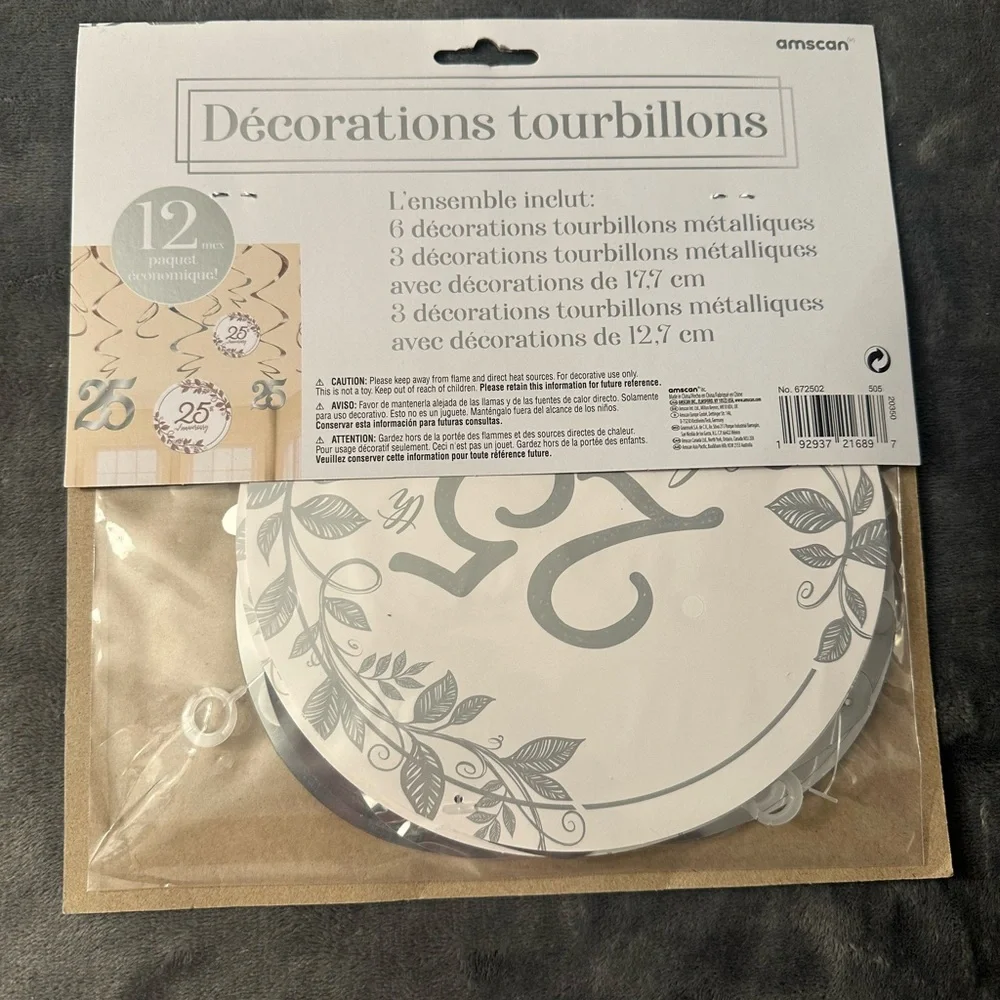25th Anniversary Decorations White Silver Hanging Swirl Classic Foil Craft Paper